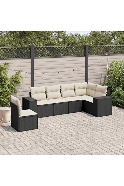 vidaxl Garden furniture set with cushions, 6 pieces, black, polyrattan