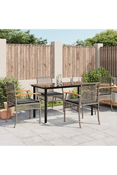 vidaxl Set mobilier de gradina cu perne, 5 piese, gri, poliratan