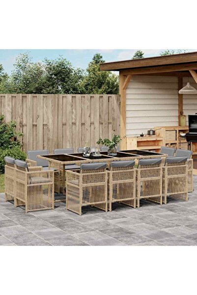 vidaxl Set mobilier gradina cu perne, 13 piese, bej combinat poliratan