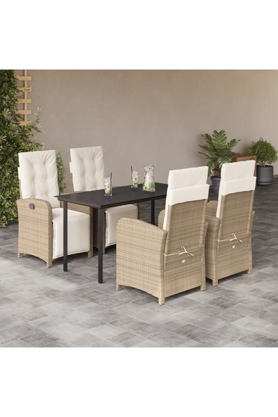 vidaxl Garden furniture set with cushions, 5 pieces, beige, polyrattan