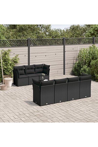 vidaxl Garden furniture set with cushions, 8 pieces, black, polyrattan