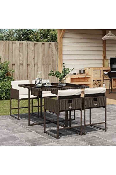 vidaxl Set mobilier de gradina, 5 piese, cu perne, maro, poliratan