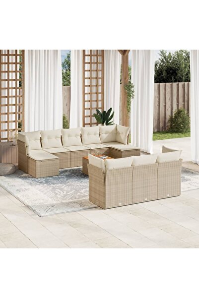 vidaxl Set canapele de gradina cu perne, 11 piese, bej, poliratan