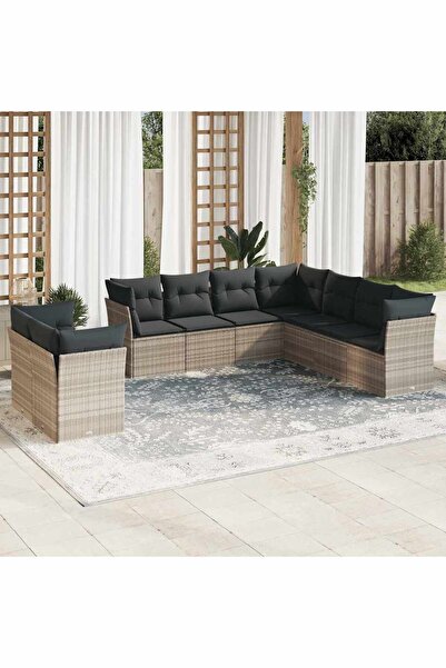 vidaxl Set canapele de gradina cu perne, 9 piese gri deschis poliratan