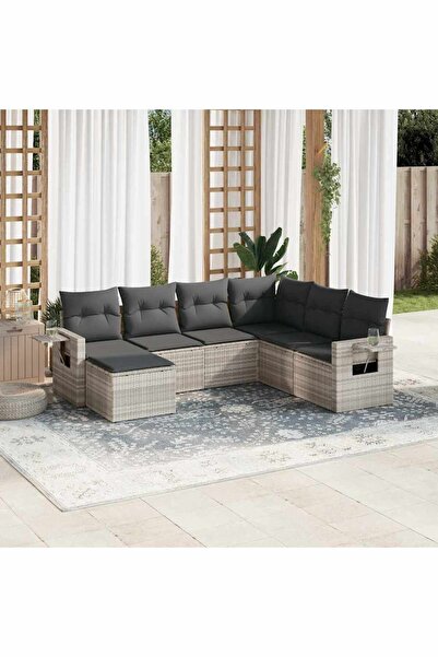 vidaxl Set canapele de gradina cu perne, 7piese gri deschis poliratan