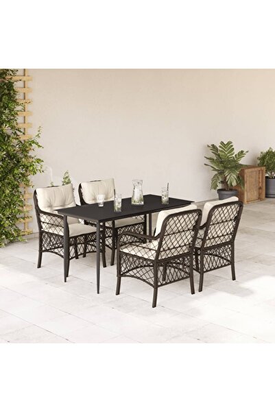 vidaxl 5-piece garden furniture set with cushions, brown, polyrattan