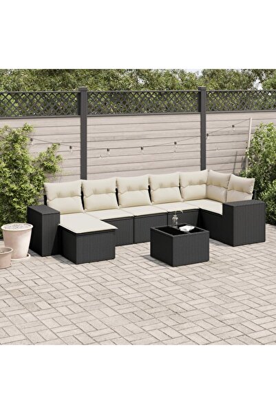 vidaxl Garden furniture set with cushions, 8 pieces, black, polyrattan