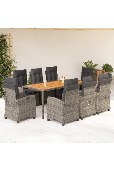 vidaxl Set mobilier gradina cu perne, 9 piese, gri, poliratan