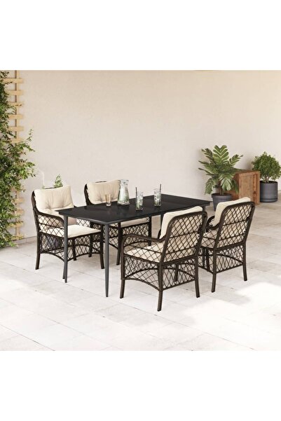 vidaxl Set mobilier de gradina, 5 piese, cu perne, maro, poliratan