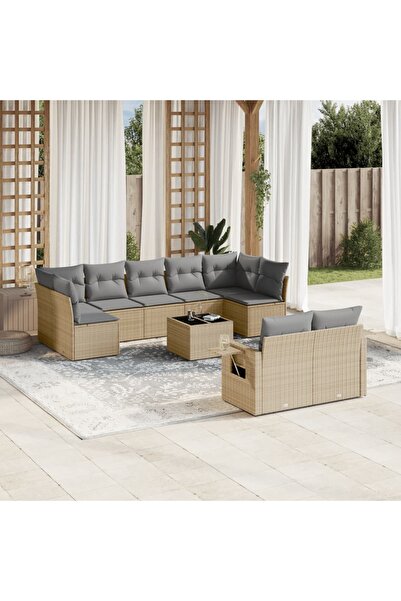 vidaxl Set canapele de gradina cu perne, 10 piese, bej, poliratan