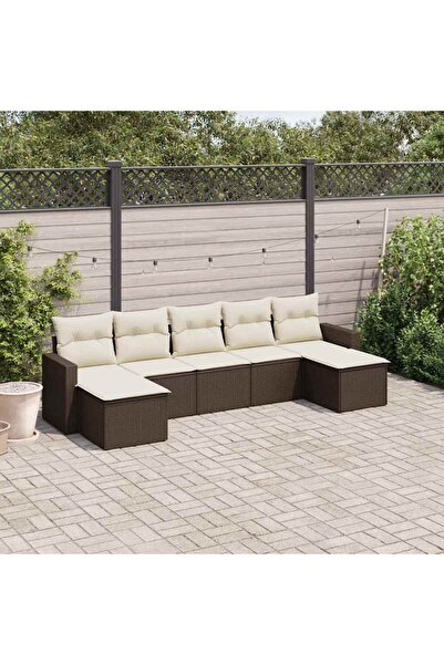 vidaxl Garden sofa set with cushions, 7 pieces, brown, polyrattan