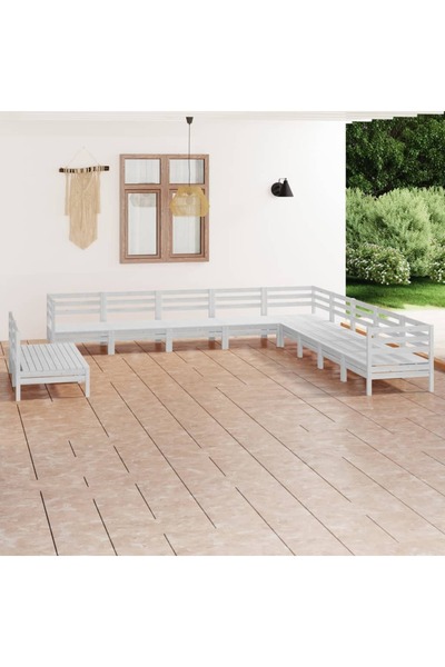 vidaxl Set mobilier de gradina, 11 piese, alb, lemn masiv de pin