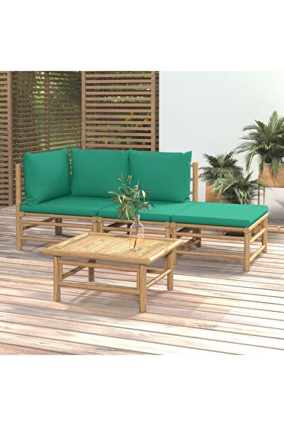 Concept Set mobilier de grădină cu perne verzi, 4 piese, bambus