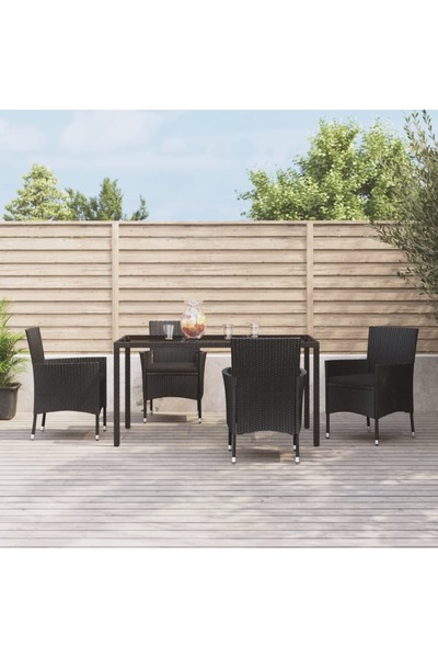 Concept Set mobilier de grădină cu perne, 5 piese, negru, poliratan