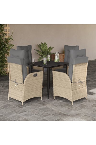 vidaxl Set mobilier de gradina cu perne, 5 piese, bej, poliratan
