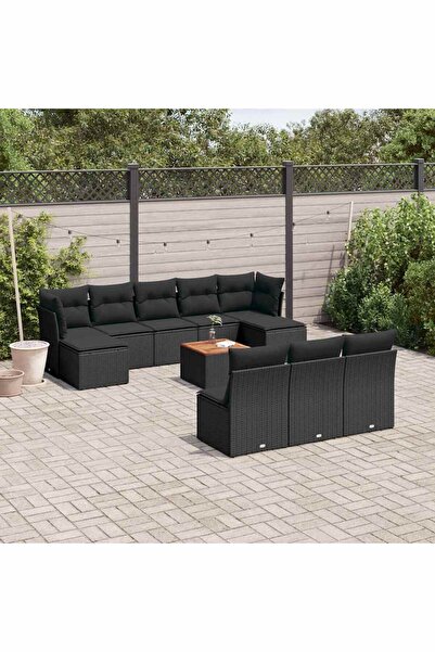 vidaxl Set canapele de gradina cu perne, 11 piese, negru, poliratan