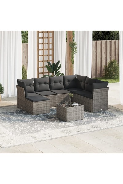 vidaxl Garden sofa set with cushions, 8 pieces, grey, polyrattan