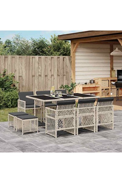 vidaxl 11-piece light gray polyrattan garden furniture set with cushions