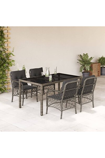vidaxl Garden furniture set with cushions, 5 pieces, grey, polyrattan