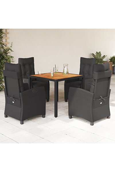 vidaxl Set mobilier de gradina cu perne, 5 piese, negru, poliratan