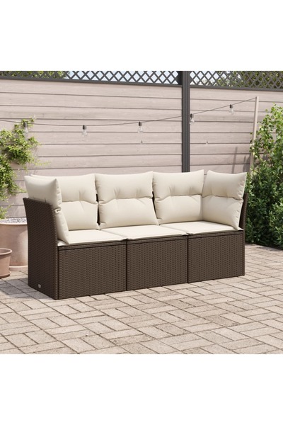 vidaxl Garden sofa set with cushions, 3 pieces, brown, polyrattan