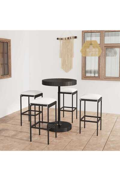 vidaxl Set mobilier bar de gradina cu perne, 5 piese, negru, poliratan