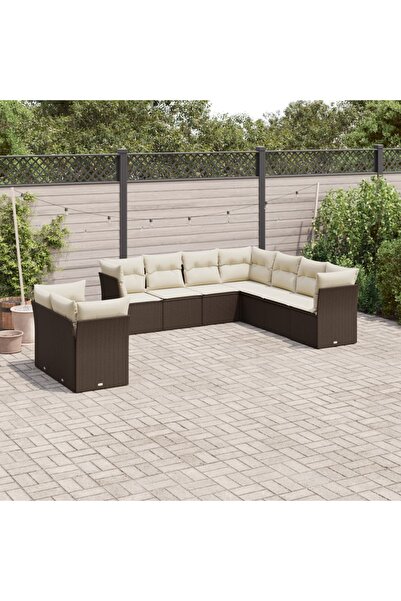 vidaxl Set canapele de gradina cu perne, 9 piese, maro, poliratan