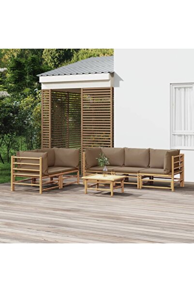 vidaxl Set mobilier de gradina cu perne gri taupe, 6 piese, bambus