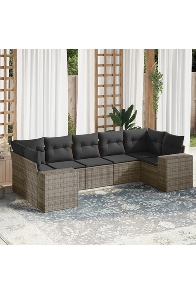 vidaxl 7-piece garden sofa set with cushions, grey, polyrattan