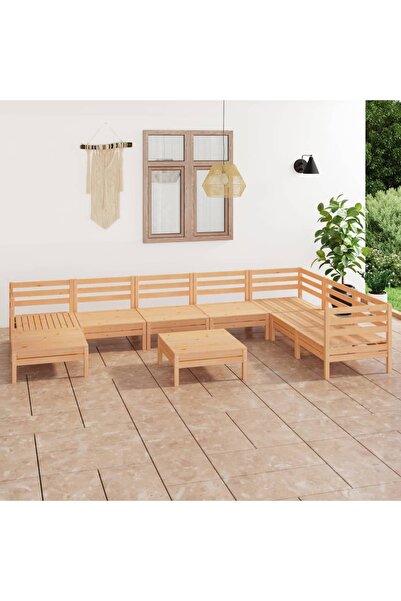 vidaxl Set mobilier de gradina, 9 piese, lemn masiv de pin