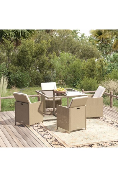 vidaxl Set mobilier de gradina cu perne, 5 piese, bej, poliratan