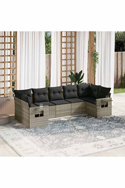 vidaxl Set canapele de gradina cu perne, 7piese gri deschis poliratan