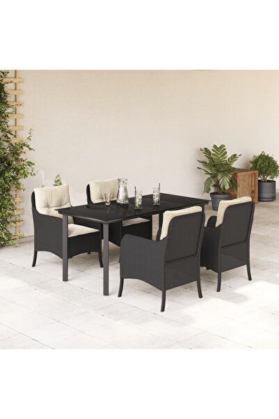 vidaxl Set mobilier de gradina cu perne, 5 piese, negru, poliratan