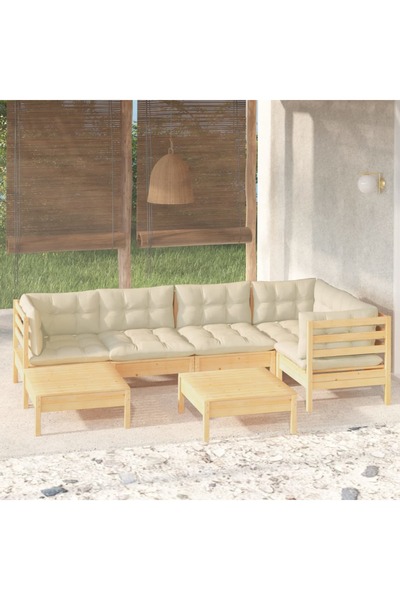vidaxl Set mobilier gradina cu perne crem, 7 piese, lemn masiv pin