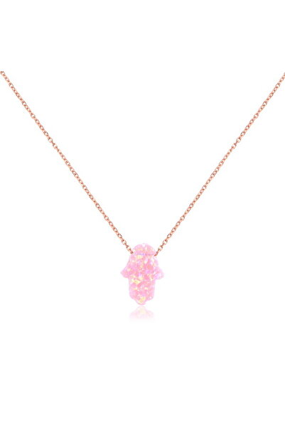 Emiliano Jewellery Rose Altın Kaplama Pembe Opal Taşlı El Desenli Gümüş Kolye