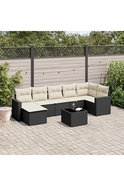vidaxl Set mobilier de gradina cu perne, 8 piese, negru, poliratan