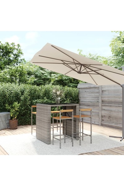 vidaxl 5-piece garden bar set, grey, poly rattan/acacia wood