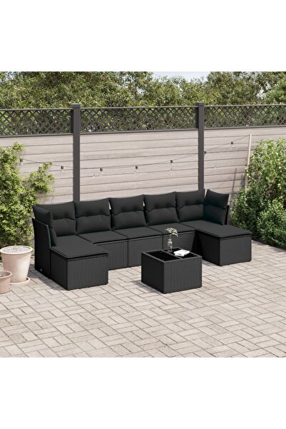 vidaxl Set mobilier de gradina cu perne, 8 piese, negru, poliratan