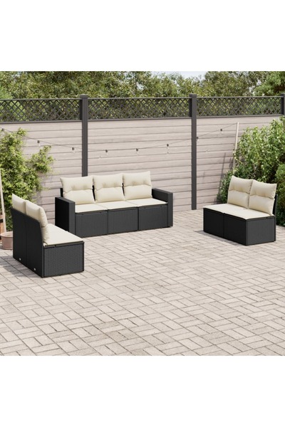 vidaxl Set canapele de gradina cu perne, 7 piese, negru, poliratan