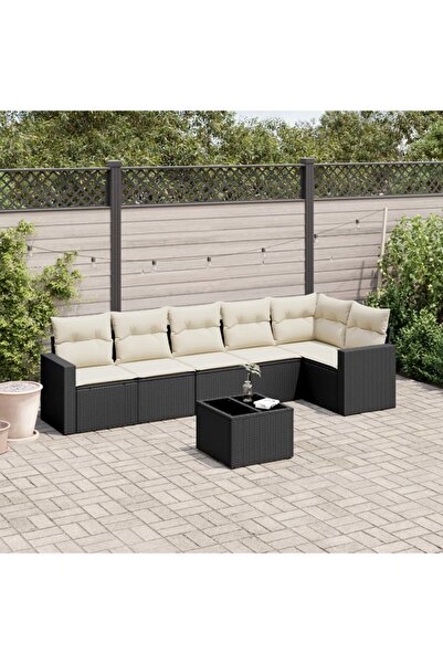 vidaxl Set canapele de gradina cu perne, 7 piese, negru, poliratan