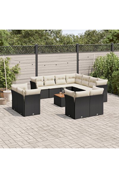 vidaxl Set canapele de gradina, 12 piese, cu perne, negru, poliratan
