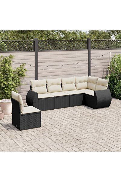 vidaxl Garden furniture set with cushions, 6 pieces, black, polyrattan