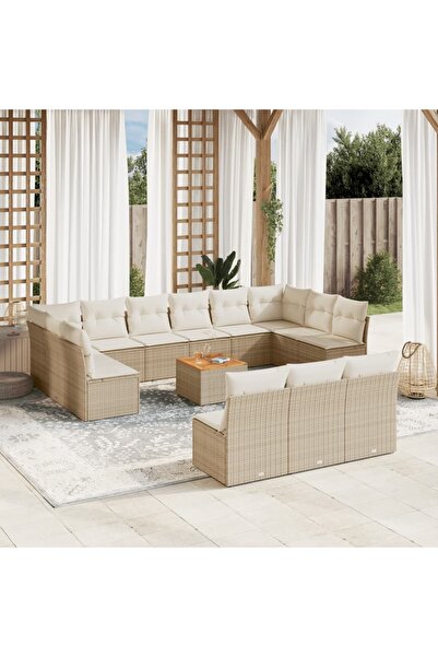 vidaxl Garden sofa set, 14 pieces, with cushions, beige, polyrattan