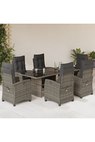 vidaxl Garden furniture set with cushions, 7 pieces, grey, polyrattan