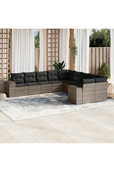 vidaxl Garden furniture set with cushions, 10 pieces, grey, polyrattan
