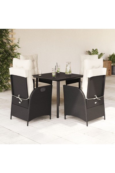 vidaxl Set mobilier de gradina cu perne, 5 piese, negru, poliratan