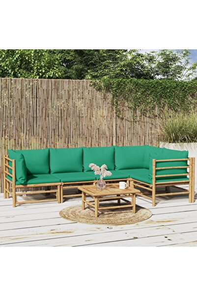 Concept Set mobilier de grădină cu perne verzi, 6 piese, bambus