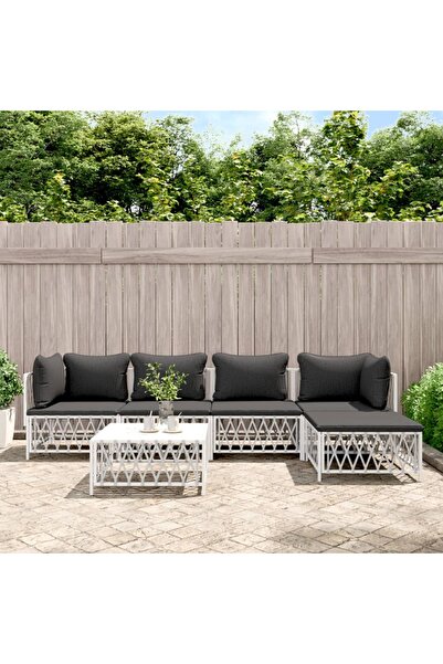 vidaxl Set mobilier de gradina, 6 piese, cu perne, alb, otel