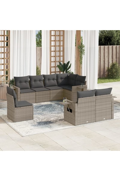 vidaxl Set canapele de gradina cu perne, 8 piese, gri, poliratan