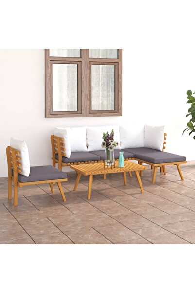 vidaxl Set mobilier de gradina cu perne, 6 piese, lemn masiv acacia